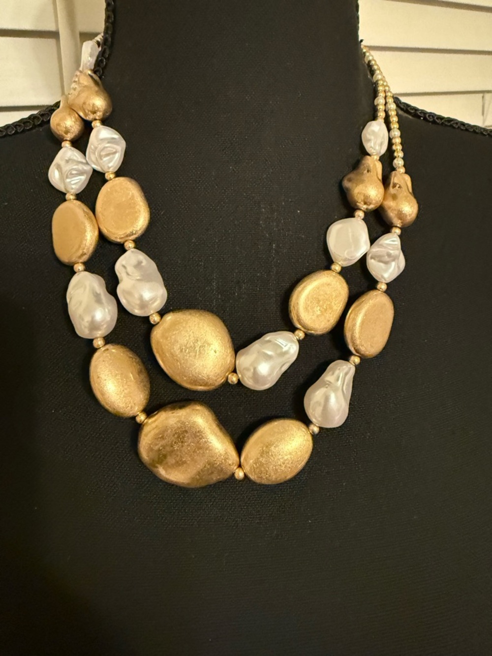Gold and Pearl Layered Statement Necklace - Picture 3 of 5